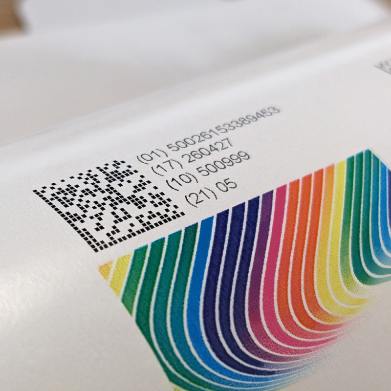 Bedruckte Rolle, CMYK-Grafik mit UDI-Barcode